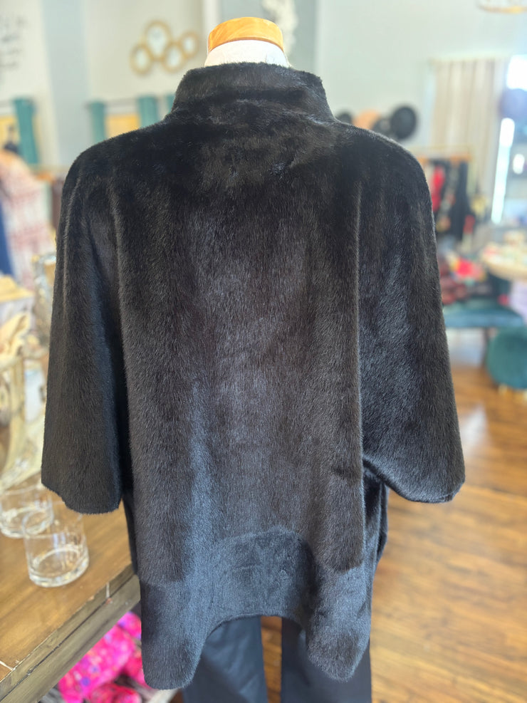 Black Faux Fur Capelet Jacket