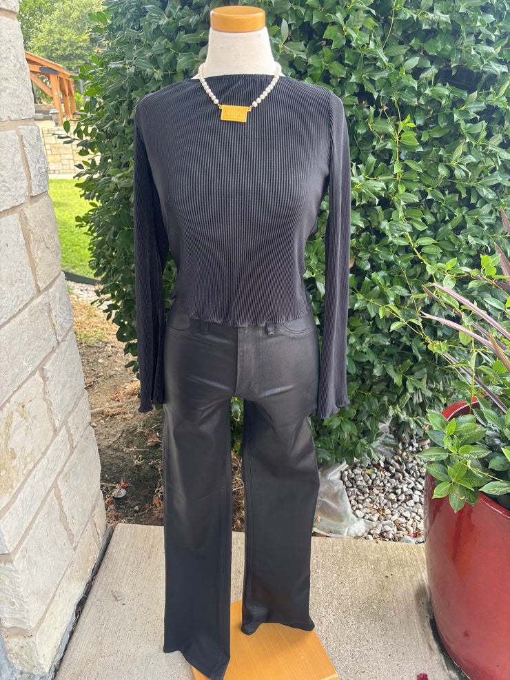 Black Bootcut Coated Denim