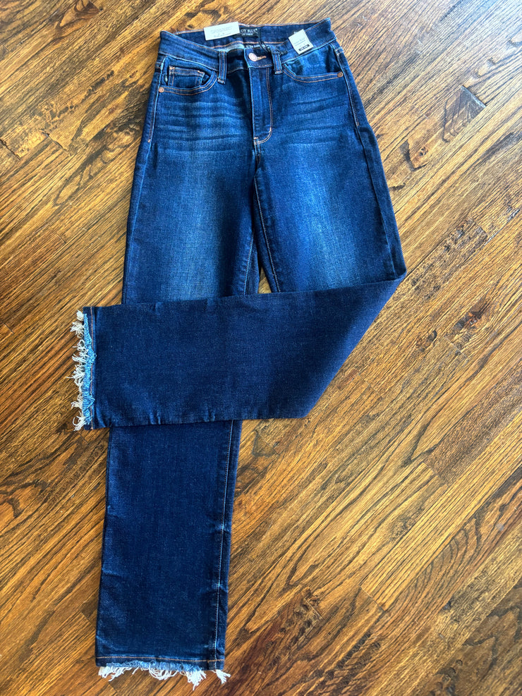 Dark Wash Frayed Hem Jeans