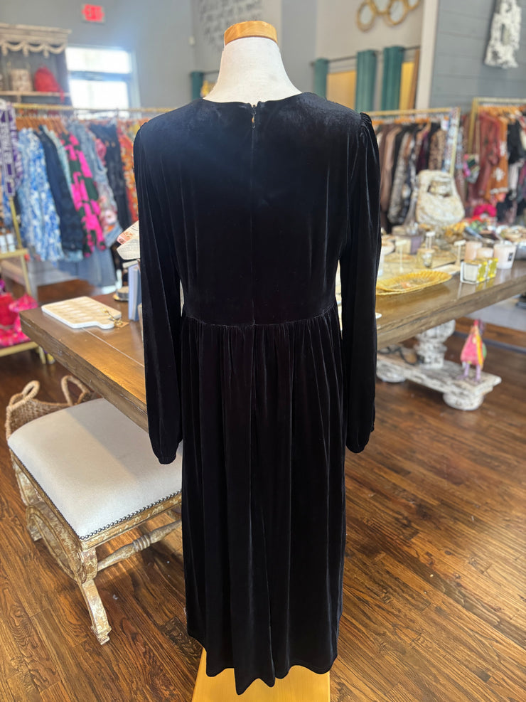 Black Velvet Crystal Bow Dress