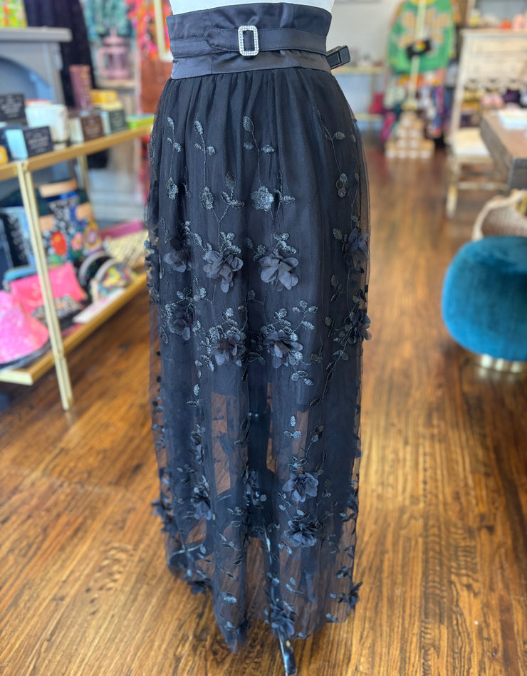 Black Tulle Floral Skirt
