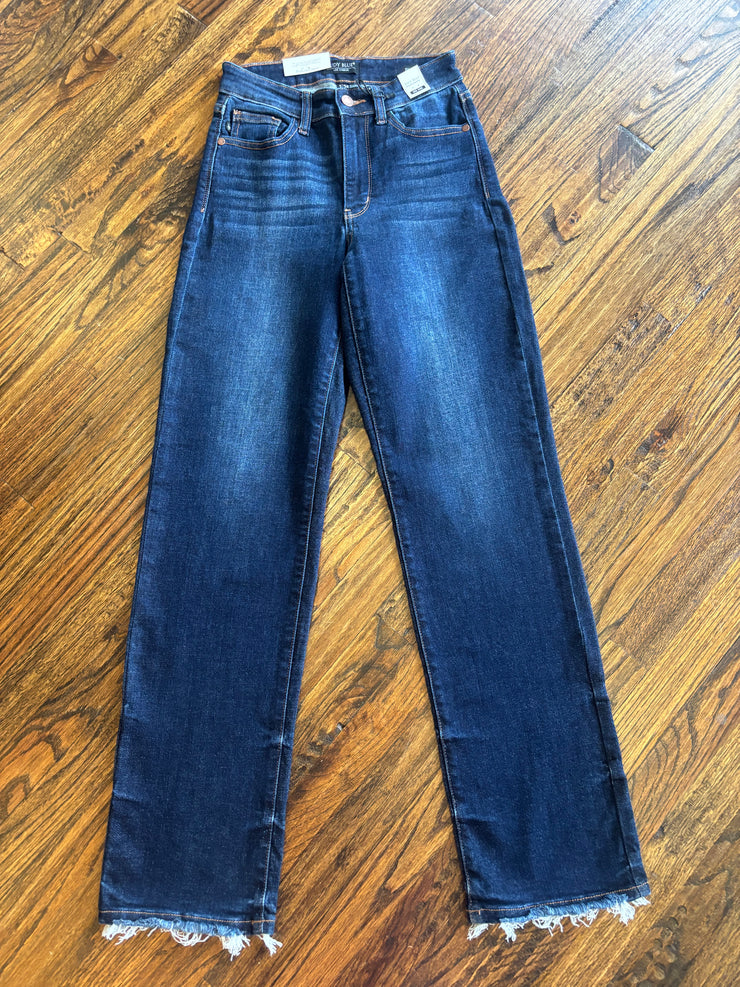 Dark Wash Frayed Hem Jeans