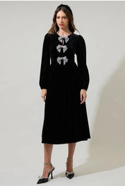 Black Velvet Crystal Bow Dress