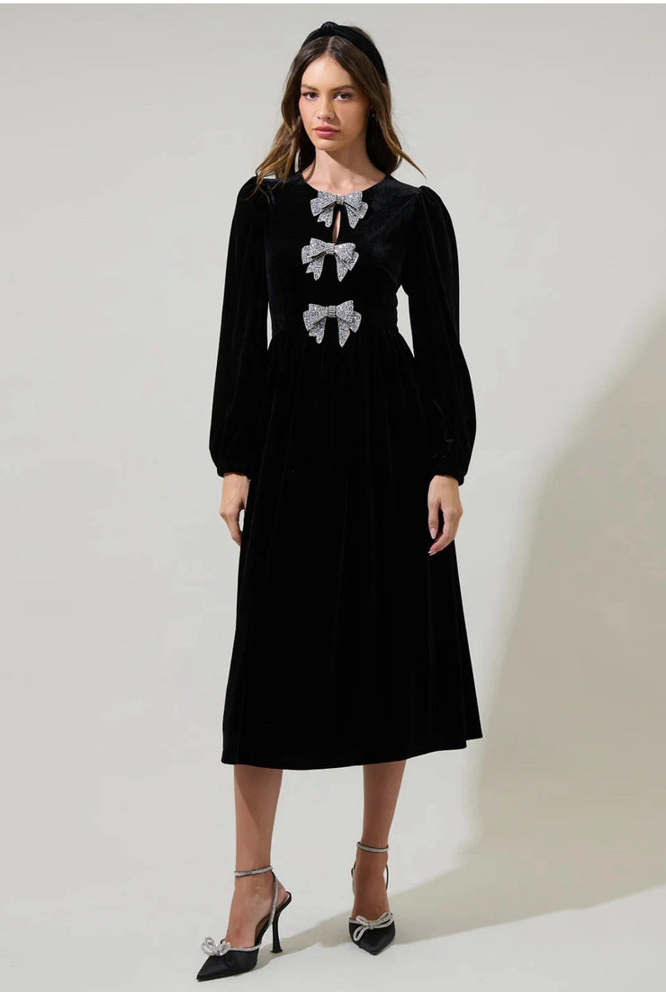 Black Velvet Crystal Bow Dress