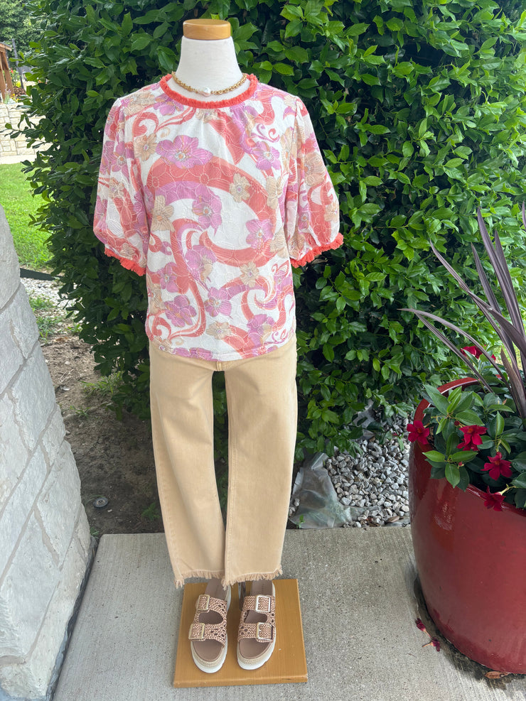 Embroidered Floral Swirl Top