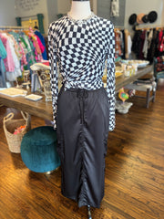 Black Satin Cargo Skirt
