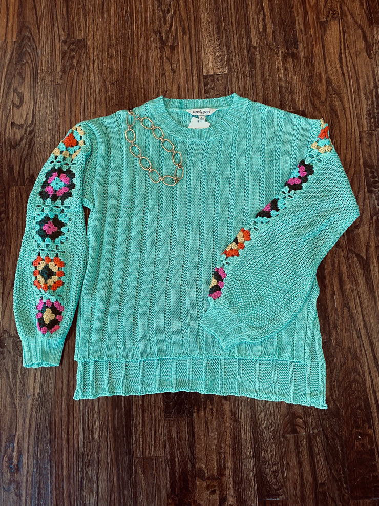 Mint Crochet Sleeve Sweater