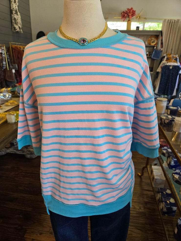 Aqua/Blush Popover Top