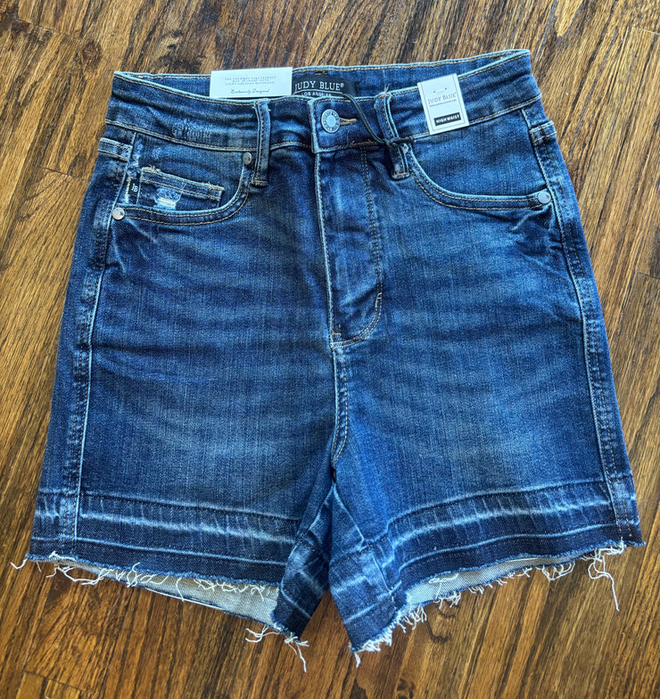 High Rise Released Hem Shorts