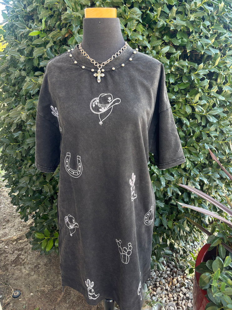 Embroidered Western T-shirt Dress