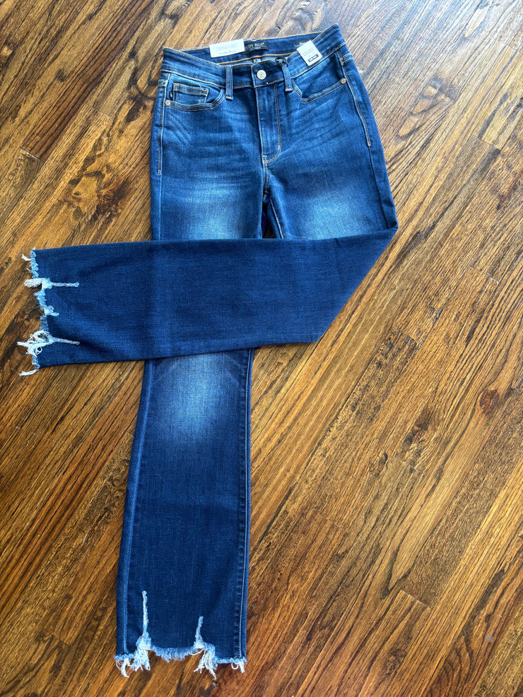 Dark Distressed Hem Jeans
