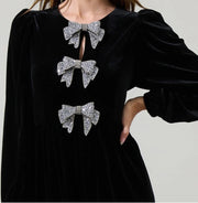 Black Velvet Crystal Bow Dress
