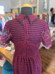 Wine Embellished Lattice Dress