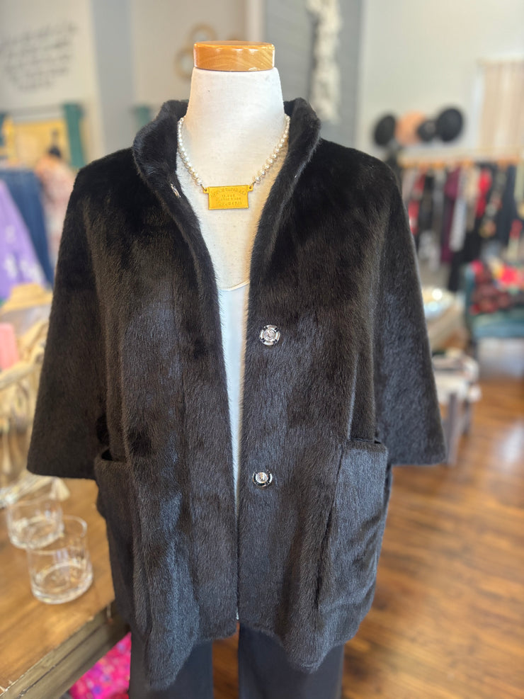 Black Faux Fur Capelet Jacket