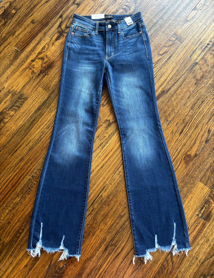 Dark Distressed Hem Jeans