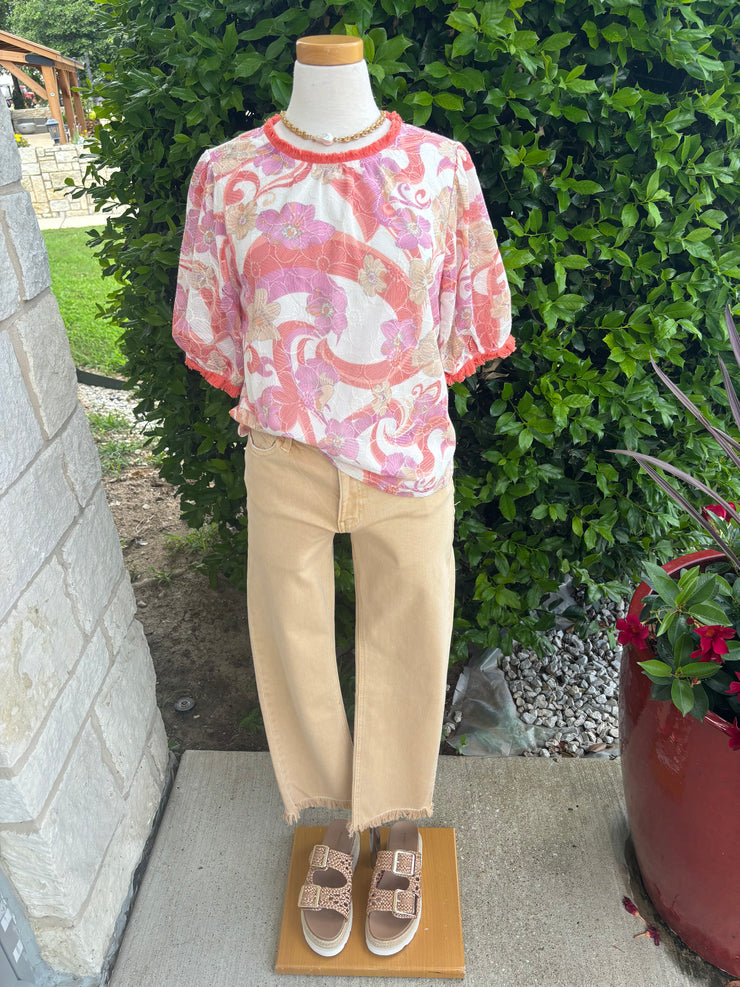 Embroidered Floral Swirl Top