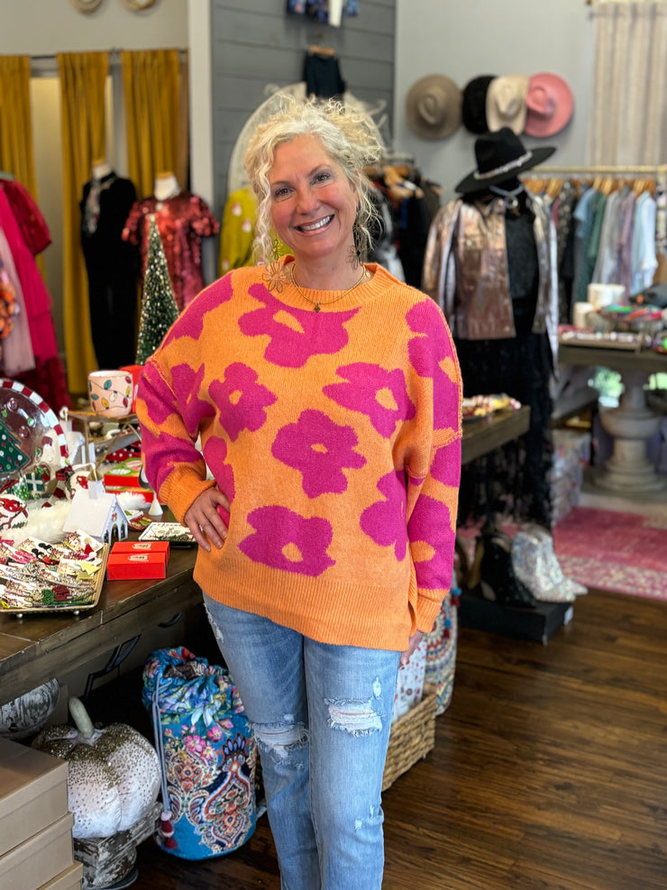 Orange & Pink Daisy Sweater