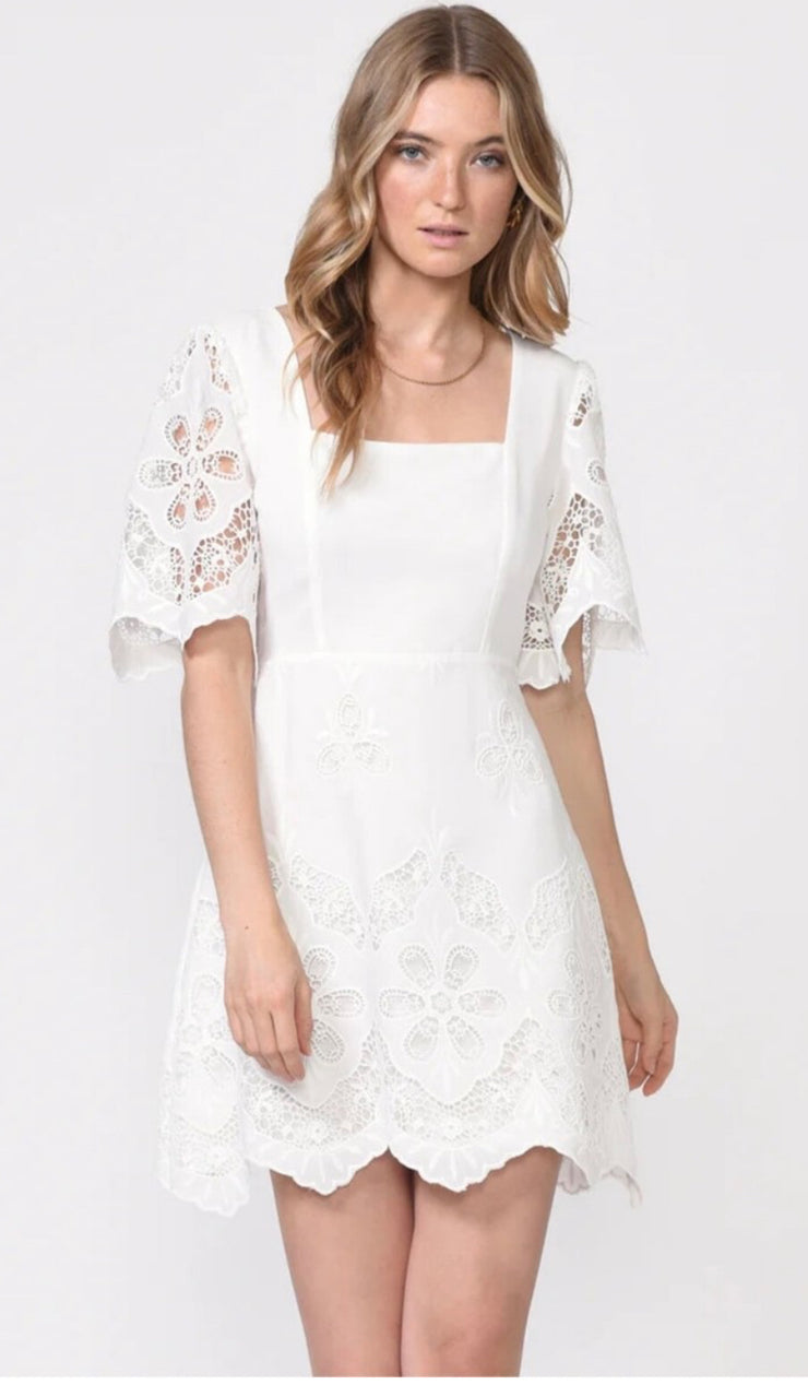 White Embroidered Lace Dress