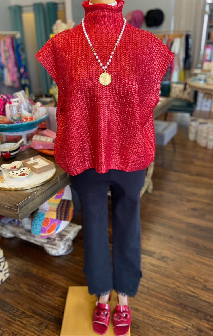 Metallic Mock Neck Sweater Top
