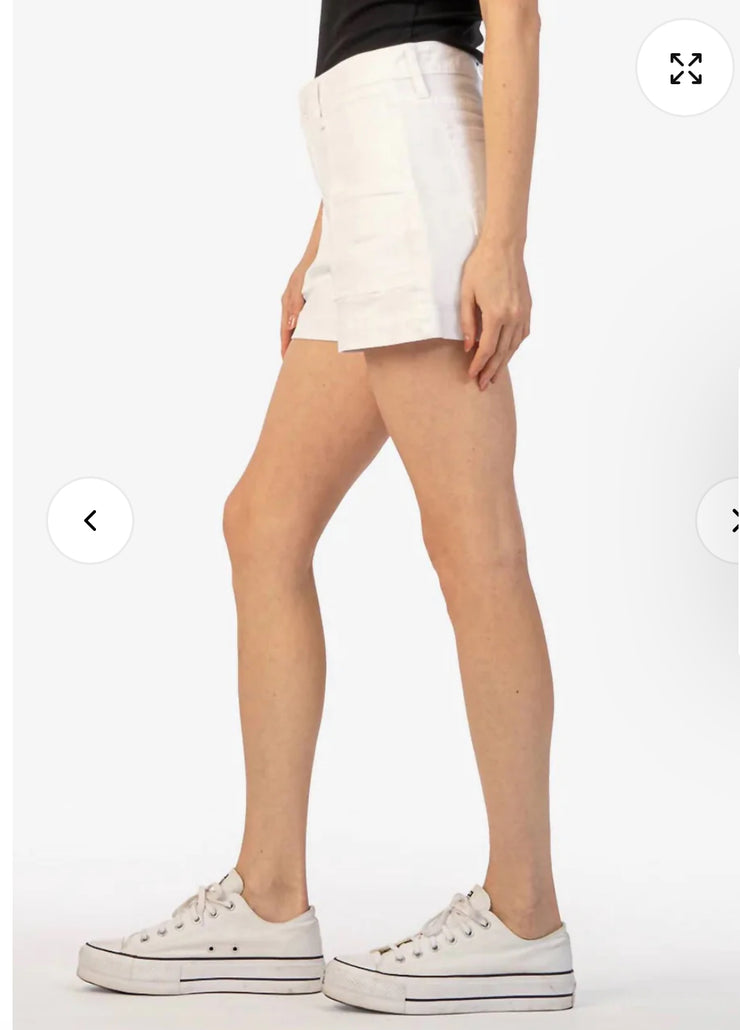 High Rise Front Pocket White Shorts
