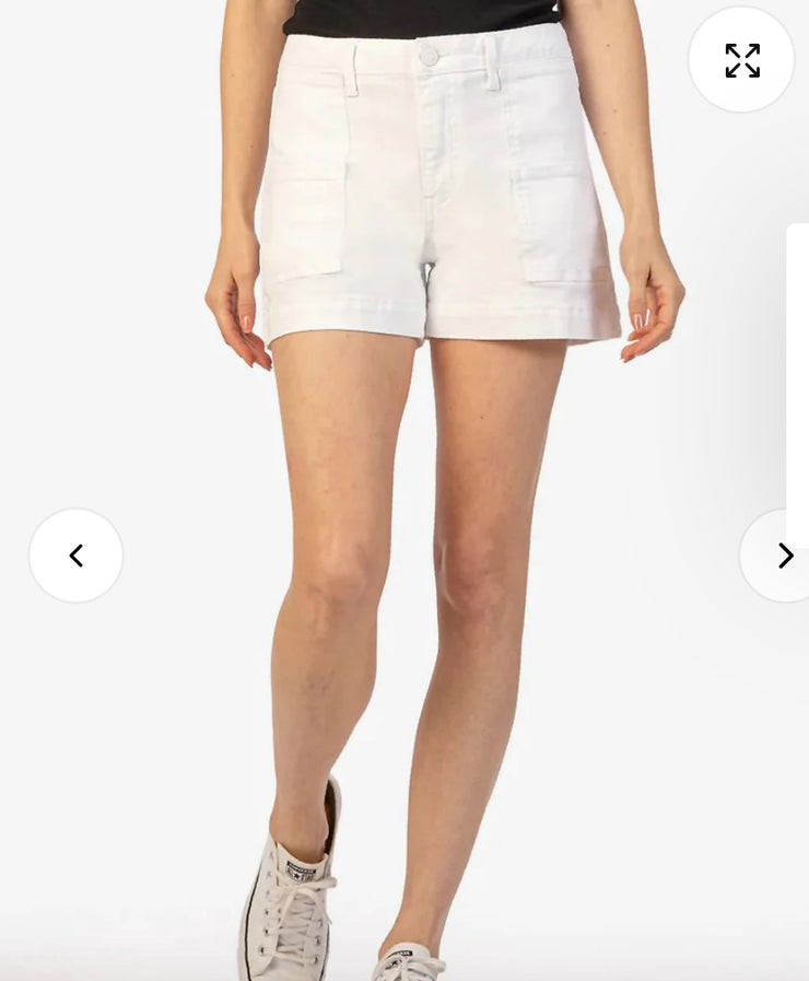 High Rise Front Pocket White Shorts