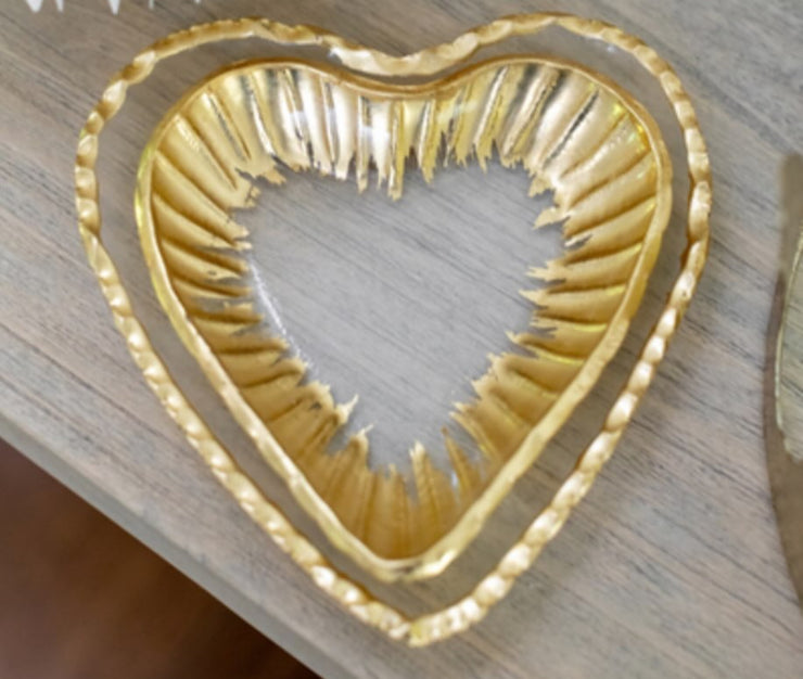 Gold Glass Heart Tidbit Trays