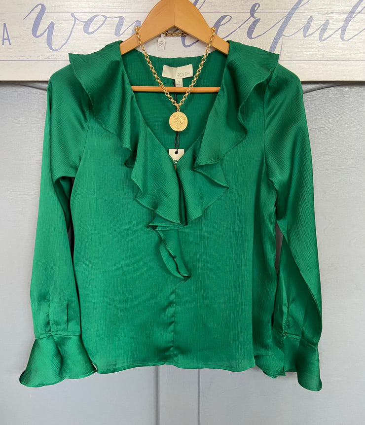 Kelly Green Ruffle Blouse