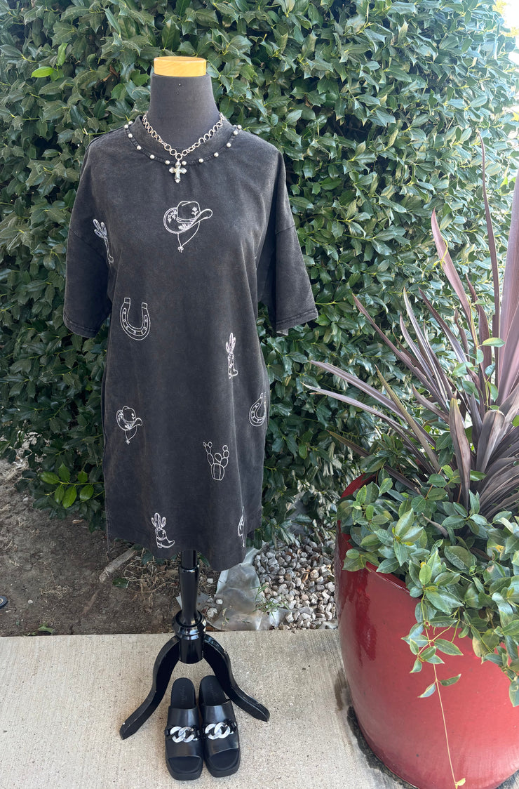 Embroidered Western T-shirt Dress