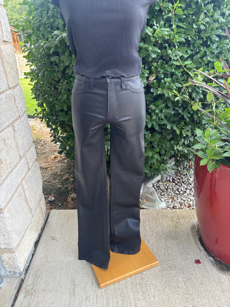 Black Bootcut Coated Denim