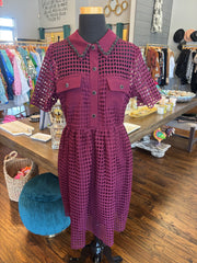 Wine Embellished Lattice Dress
