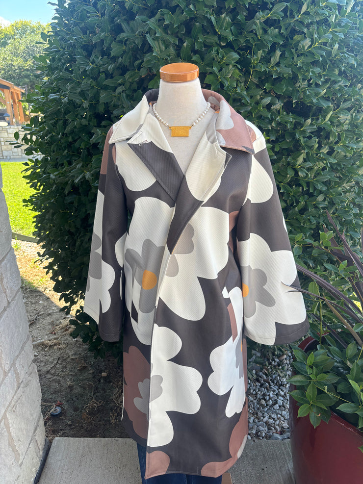 Bold Retro Floral Overcoat- Black/Tan/Beige