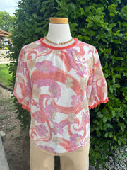 Embroidered Floral Swirl Top