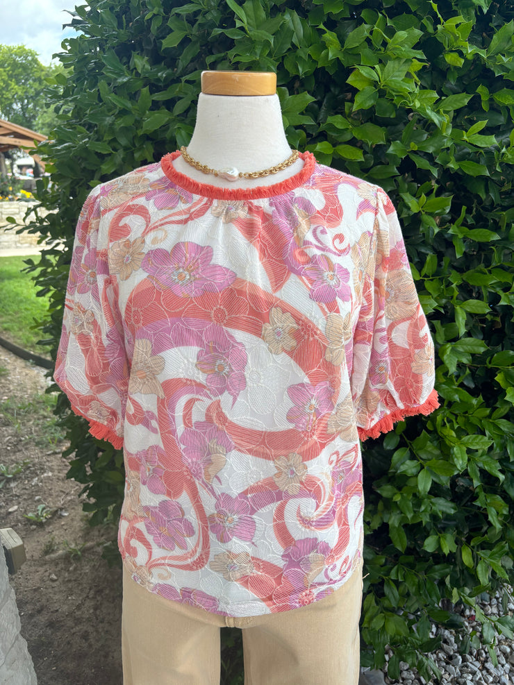Embroidered Floral Swirl Top