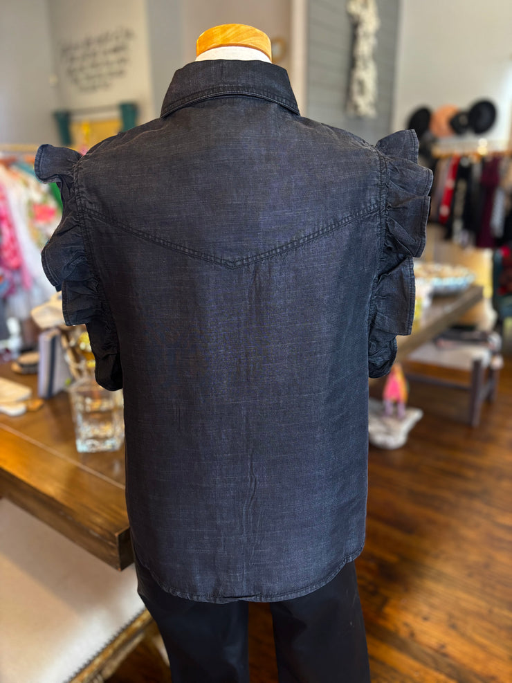 Indi Black Denim Ruffle Top
