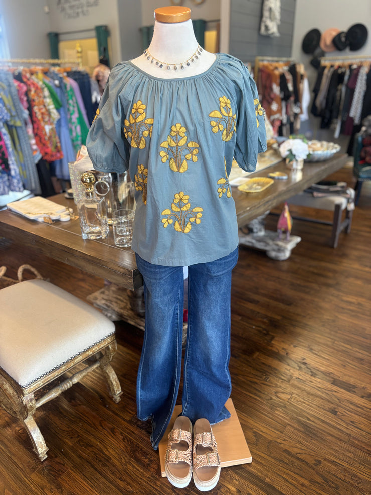 Embroidered Pretty Peasant Top