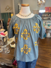 Embroidered Pretty Peasant Top