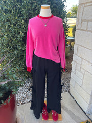 Pink and Red Ribbed Pullover