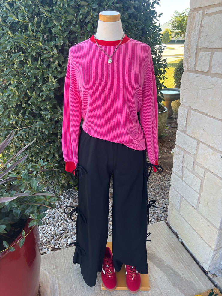 Pink and Red Ribbed Pullover