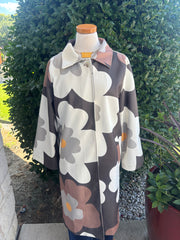 Bold Retro Floral Overcoat- Black/Tan/Beige