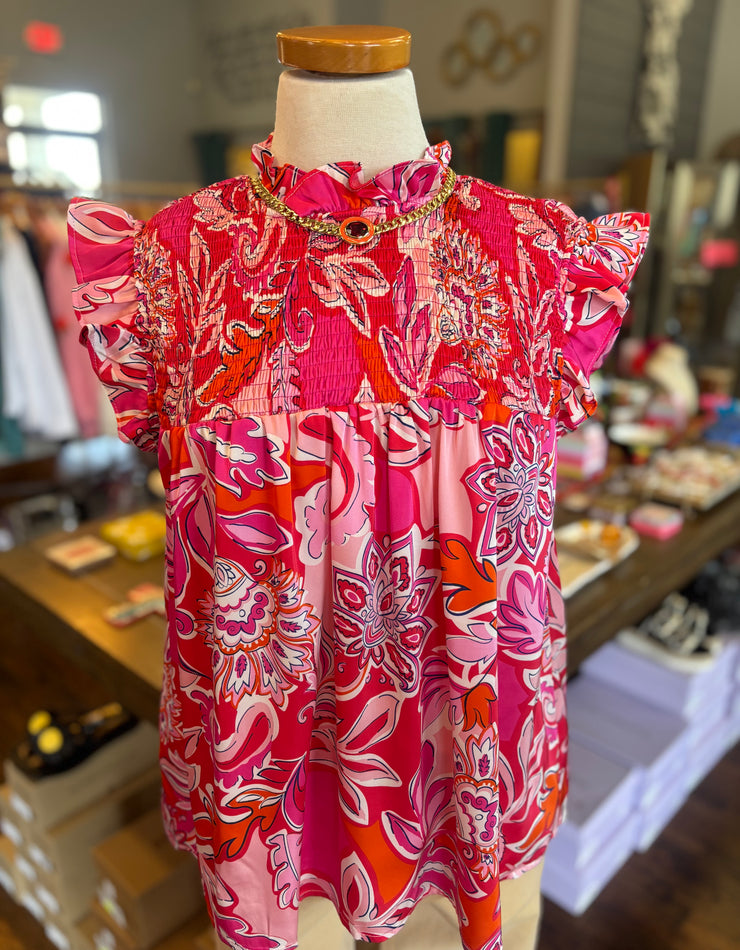 Red Flowy Floral Top