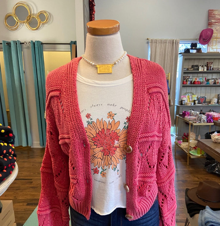 Faded Red Crochet Cardigan