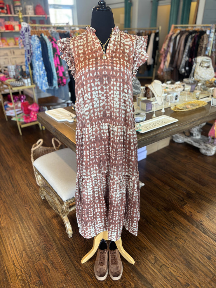 Brown Dyed Tiered Maxi Dress