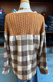 Brown Plaid Flower Sweater