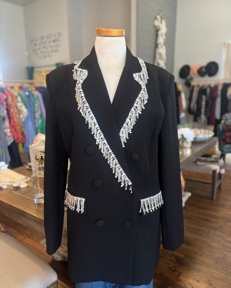 Rhinestone Tassel Blazer