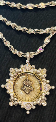 Silver Sacred Heart Medallion Necklace