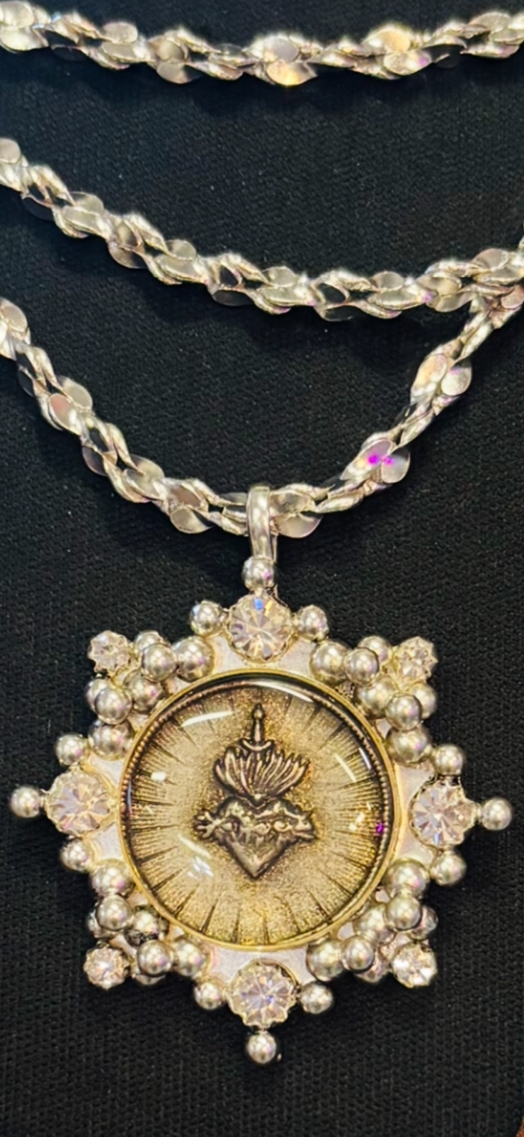 Silver Sacred Heart Medallion Necklace