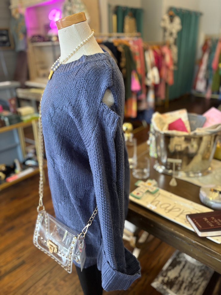 Blue Cutout Sweater