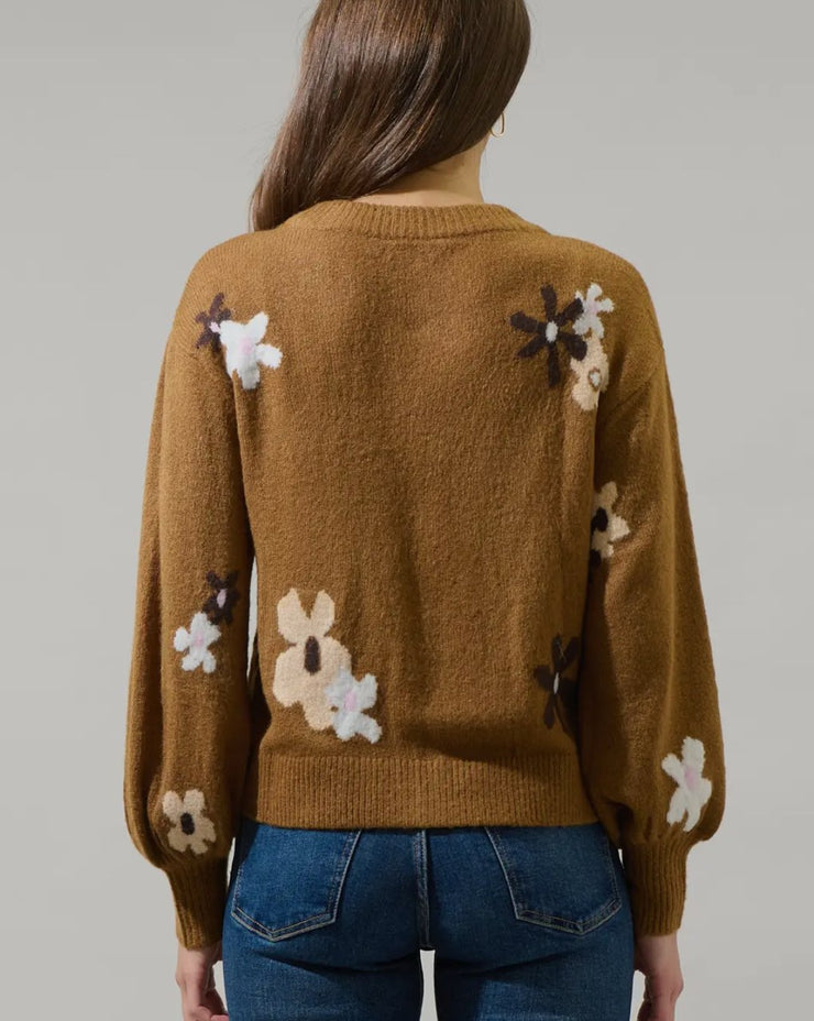 Caramel Flower Sweater Cardigan