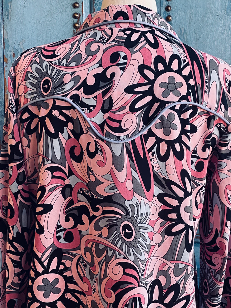 Western Retro Paisley Button Top