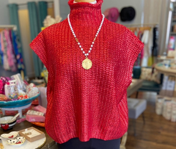 Metallic Mock Neck Sweater Top